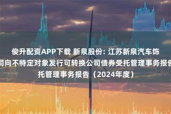 俊升配资APP下载 新泉股份: 江苏新泉汽车饰件股份有限公司向不特定对象发行可转换公司债券受托管理事务报告（2024年度）