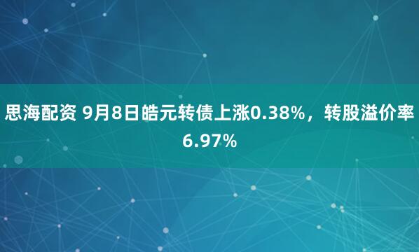 思海配资 9月8日皓元转债上涨0.38%，转股溢价率6.97%