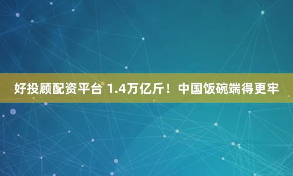 好投顾配资平台 1.4万亿斤！中国饭碗端得更牢