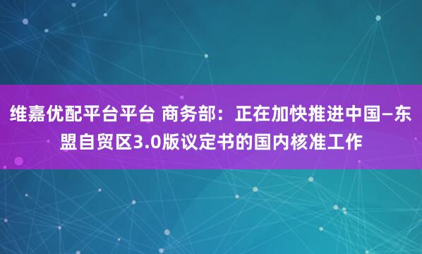 维嘉优配平台平台 商务部：正在加快推进中国—东盟自贸区3.0版议定书的国内核准工作