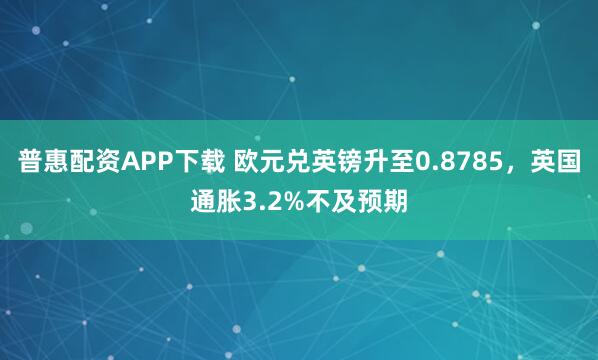 普惠配资APP下载 欧元兑英镑升至0.8785，英国通胀3.2%不及预期